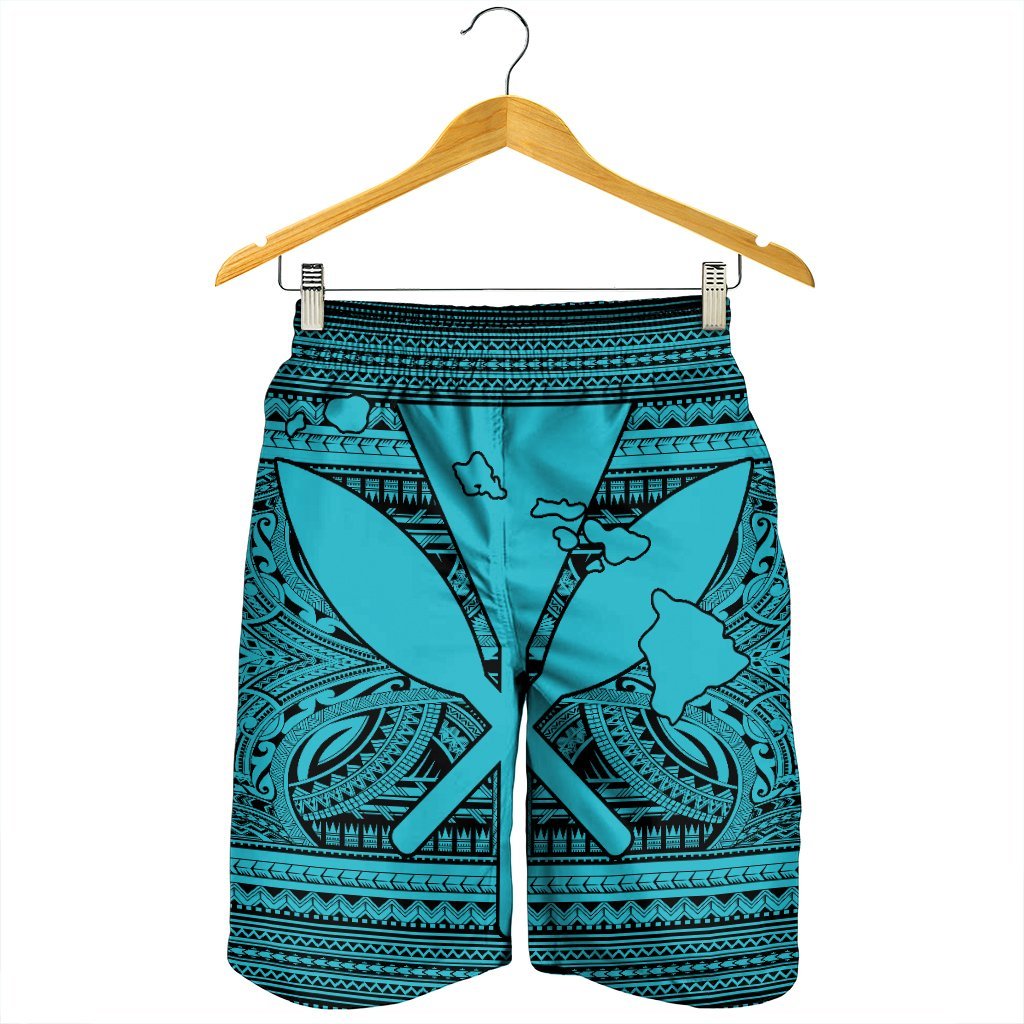 Hawaiian Kanaka Polynesian Tribal Men's Shorts Reggae Color Blue AH - Polynesian Pride