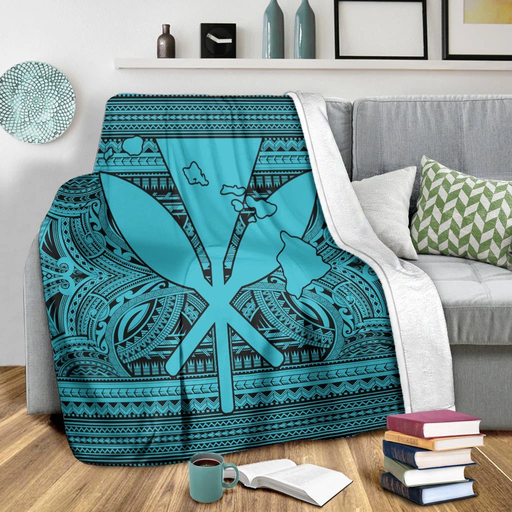 Hawaiian Kanaka Polynesian Tribal Premium Blankets Reggae Color Blue AH - Polynesian Pride