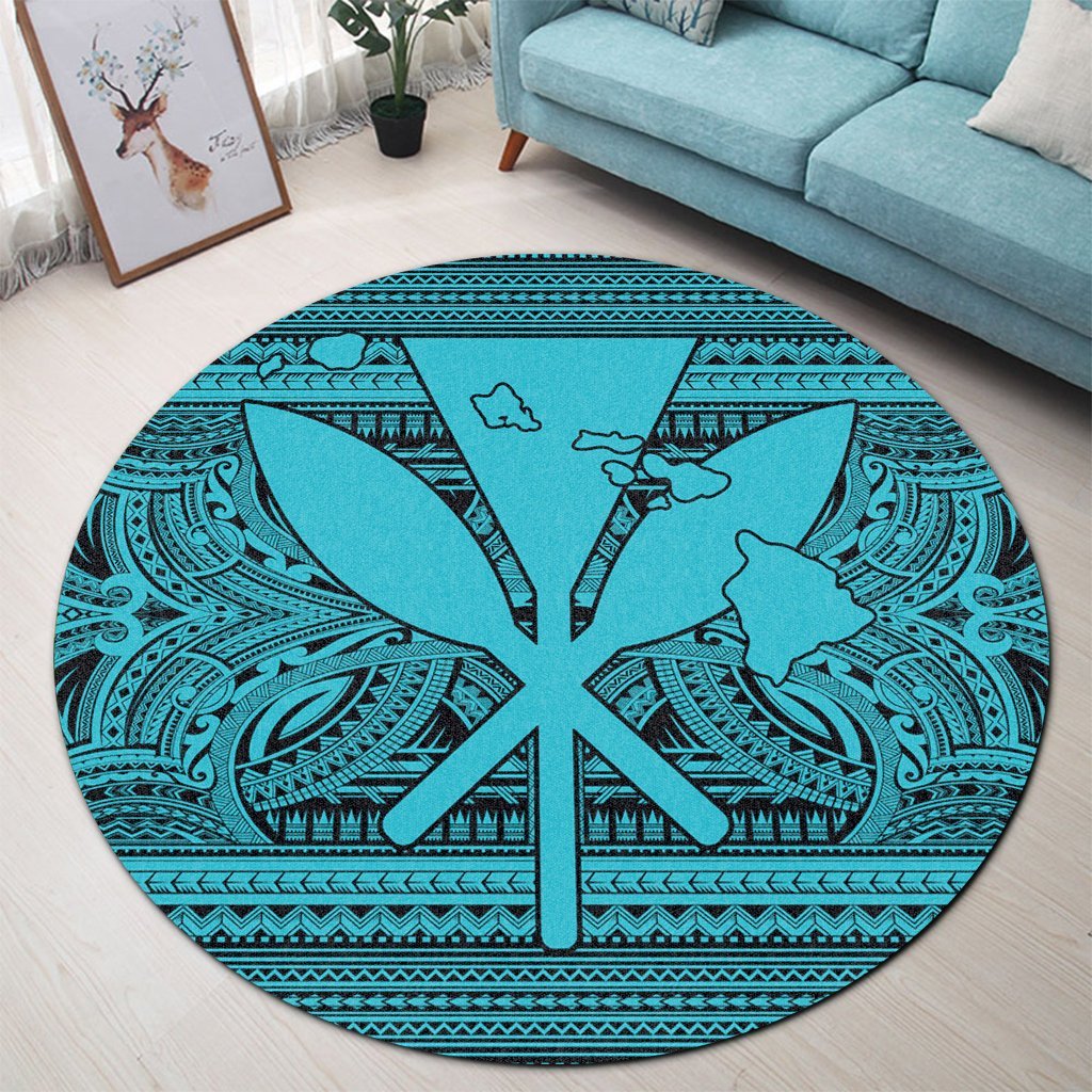 Hawaiian Kanaka Polynesian Tribal Round Carpet Reggae Color Blue AH - Polynesian Pride