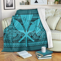 Hawaiian Kanaka Polynesian Tribal Premium Blankets Reggae Color Blue AH White - Polynesian Pride