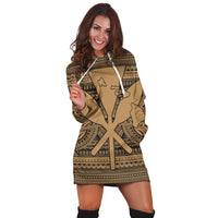 Hawaiian Kanaka Polynesian Tribal Hoodie Dress Reggae Color Gold AH - Polynesian Pride