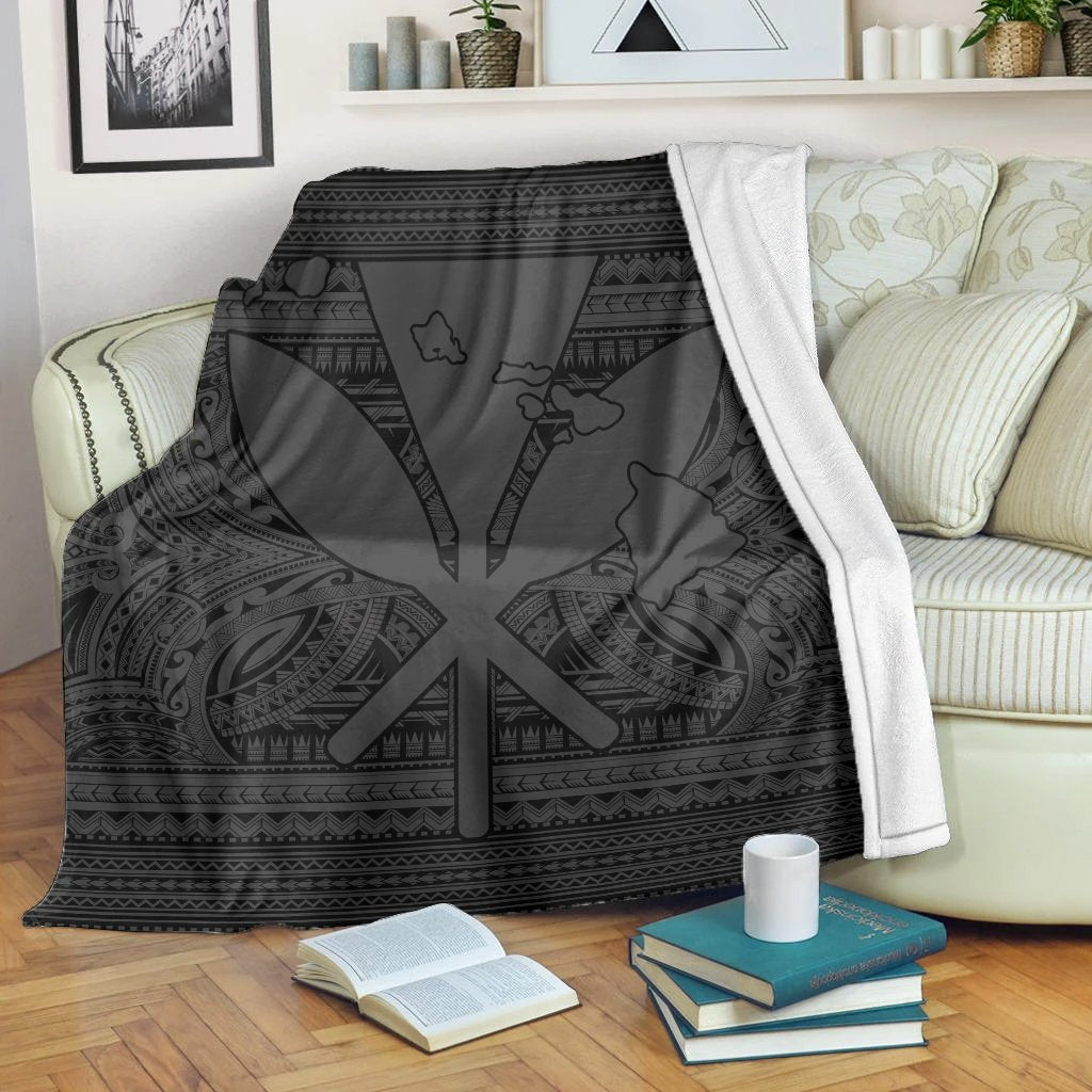 Hawaiian Kanaka Polynesian Tribal Premium Blankets Reggae Color Gray AH White - Polynesian Pride