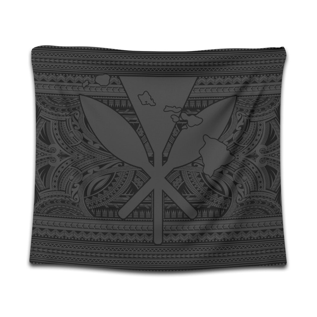 Hawaiian Kanaka Polynesian Tribal Tapestry Reggae Color Gray AH Wall Tapestry Black - Polynesian Pride
