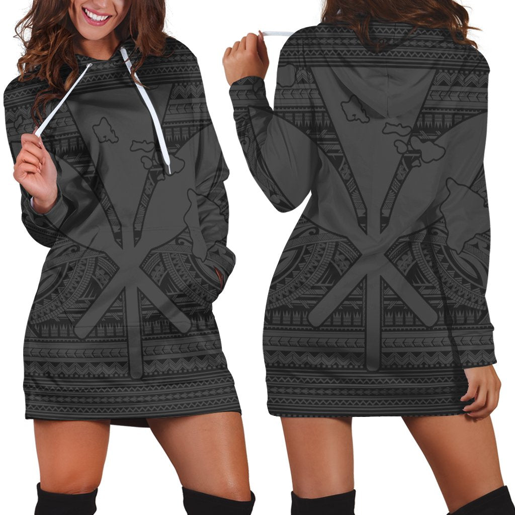 Hawaiian Kanaka Polynesian Tribal Hoodie Dress Reggae Color Gray AH Black - Polynesian Pride