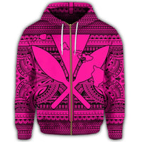 Hawaiian Kanaka Polynesian Tribal Zip Hoodie Reggae Color Pink - Polynesian Pride