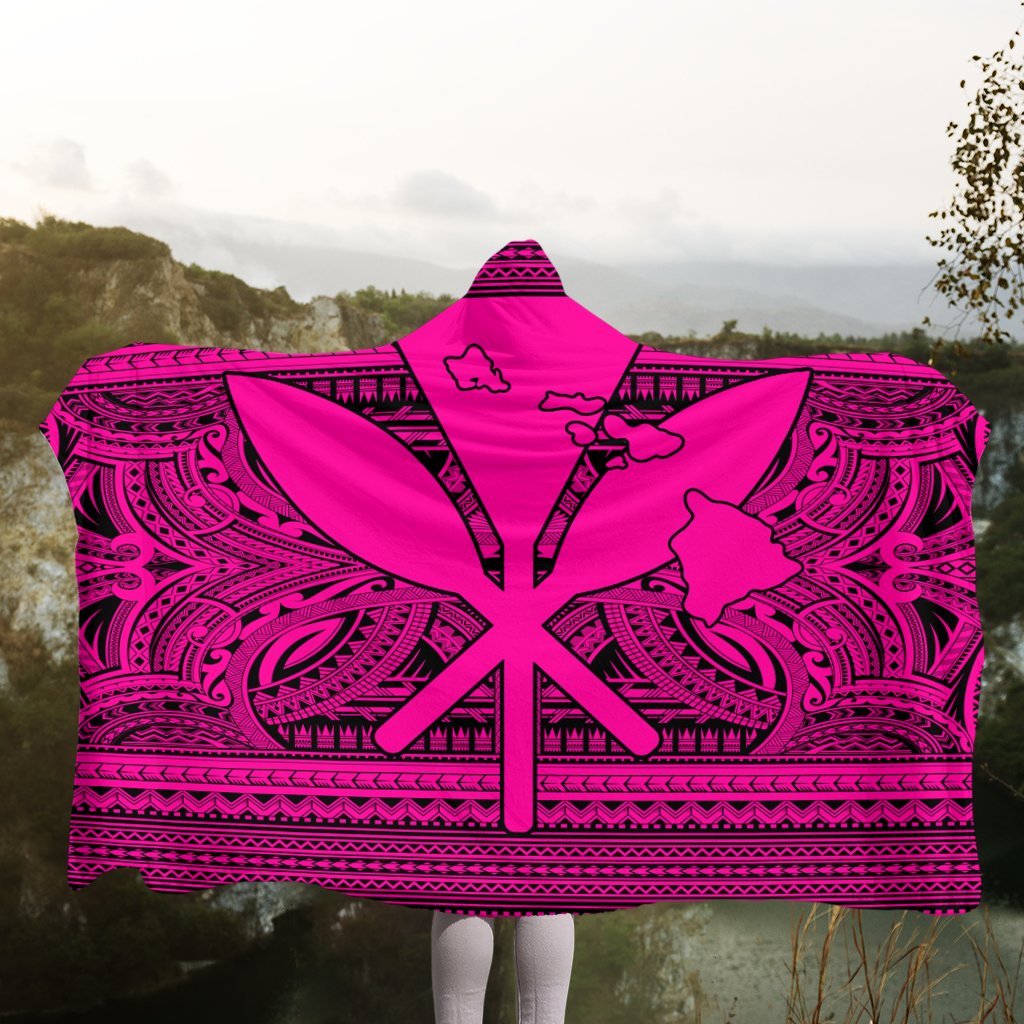Hawaiian Kanaka Polynesian Tribal Hooded Blanket Reggae Color Pink AH - Polynesian Pride