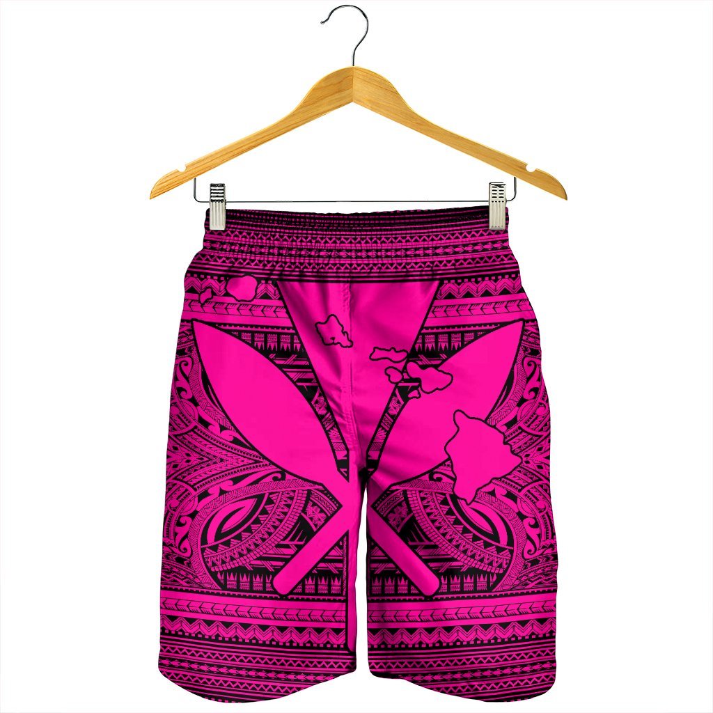 Hawaiian Kanaka Polynesian Tribal Men's Shorts Reggae Color Pink AH - Polynesian Pride