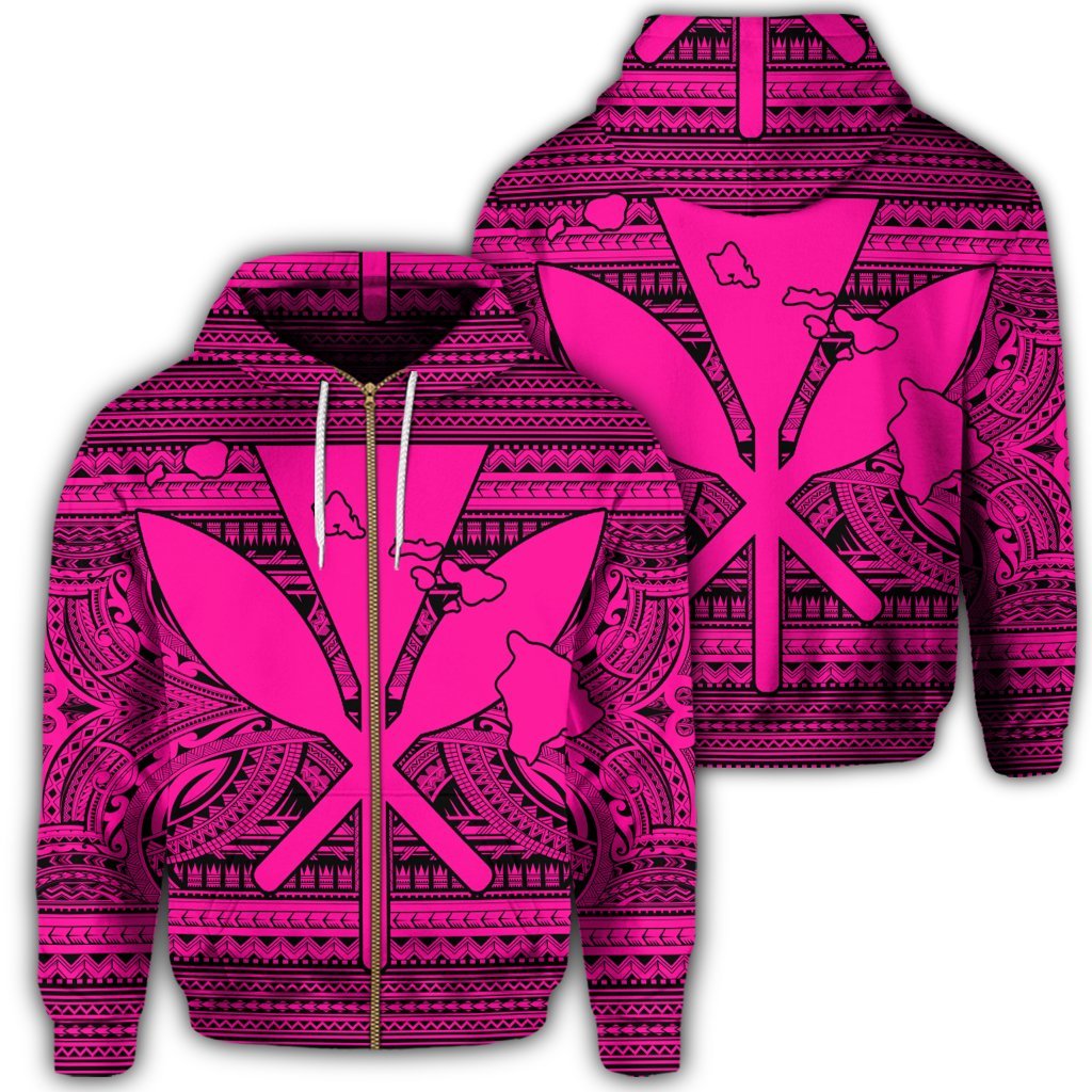 Hawaiian Kanaka Polynesian Tribal Zip Hoodie Reggae Color Pink Unisex Art - Polynesian Pride