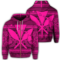 Hawaiian Kanaka Polynesian Tribal Zip Hoodie Reggae Color Pink Unisex Art - Polynesian Pride