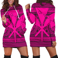 Hawaiian Kanaka Polynesian Tribal Hoodie Dress Reggae Color Pink AH Black - Polynesian Pride