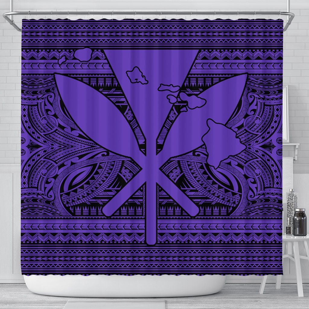 Hawaiian Kanaka Polynesian Tribal Shower Curtain Reggae Color Purple AH 177 x 172 (cm) Black - Polynesian Pride