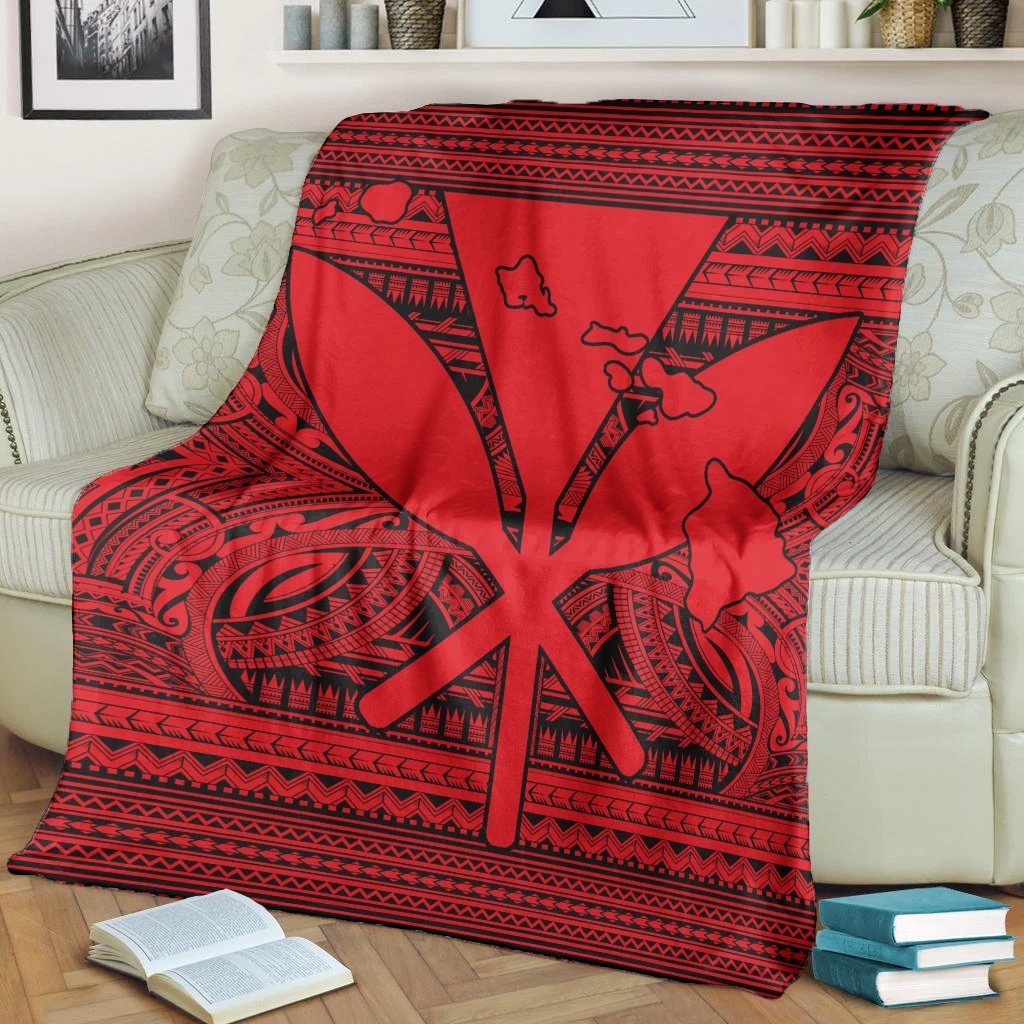 Hawaiian Kanaka Polynesian Tribal Premium Blankets Reggae Color Red AH - Polynesian Pride