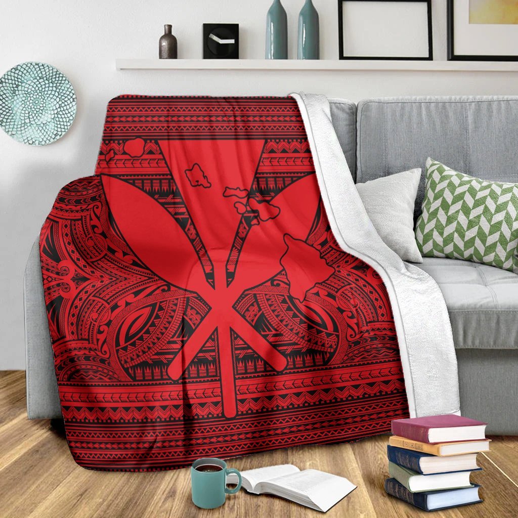 Hawaiian Kanaka Polynesian Tribal Premium Blankets Reggae Color Red AH - Polynesian Pride