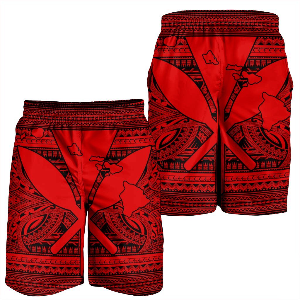 Hawaiian Kanaka Polynesian Tribal Men's Shorts Reggae Color Red AH - Polynesian Pride