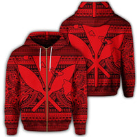 Hawaiian Kanaka Polynesian Tribal Zip Hoodie Reggae Color Red Unisex Art - Polynesian Pride
