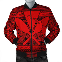 Hawaiian Kanaka Polynesian Tribal Bomber Jacket Reggae Color Red AH Black Unisex - Polynesian Pride