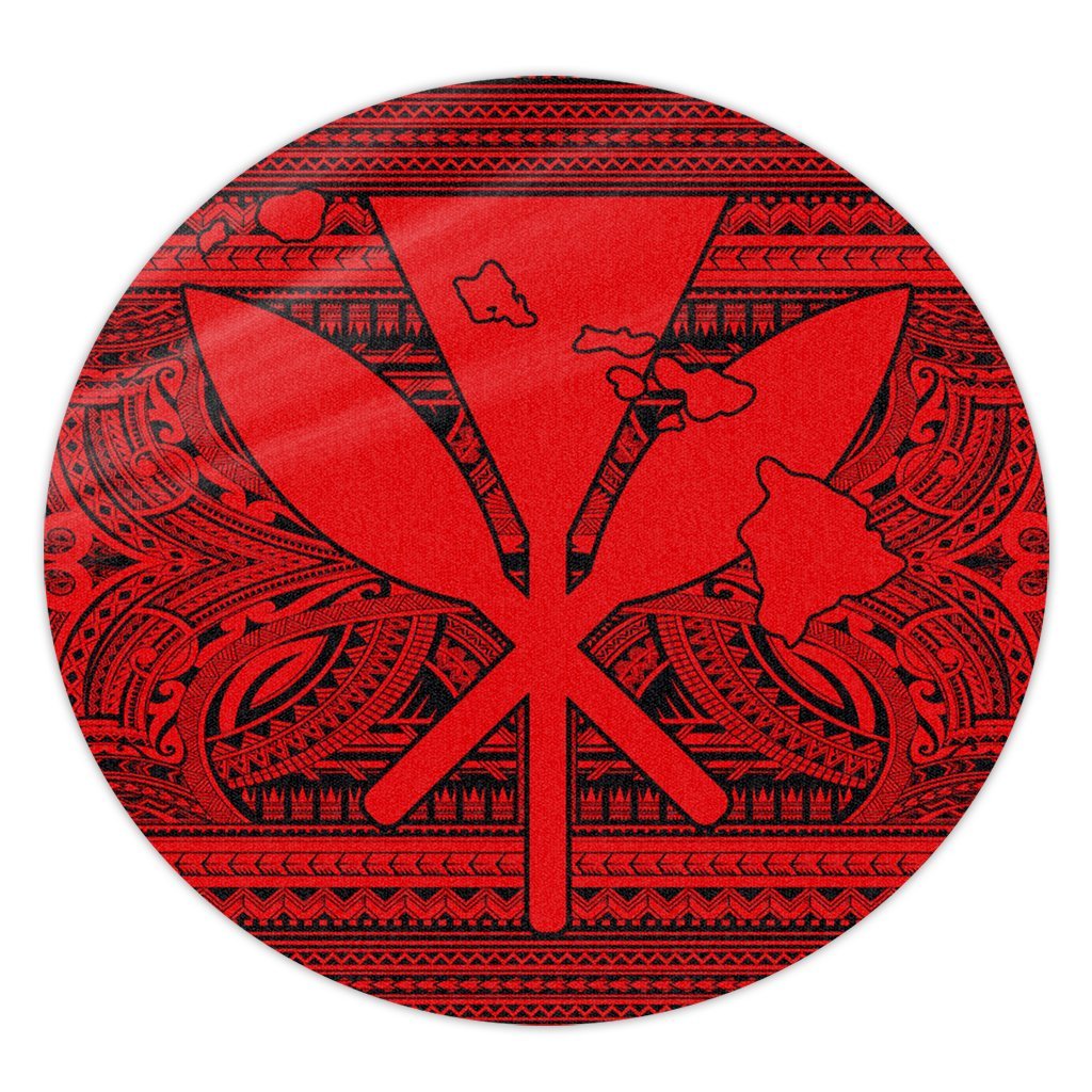 Hawaiian Kanaka Polynesian Tribal Round Carpet Reggae Color Red AH Round Carpet Luxurious Plush - Polynesian Pride