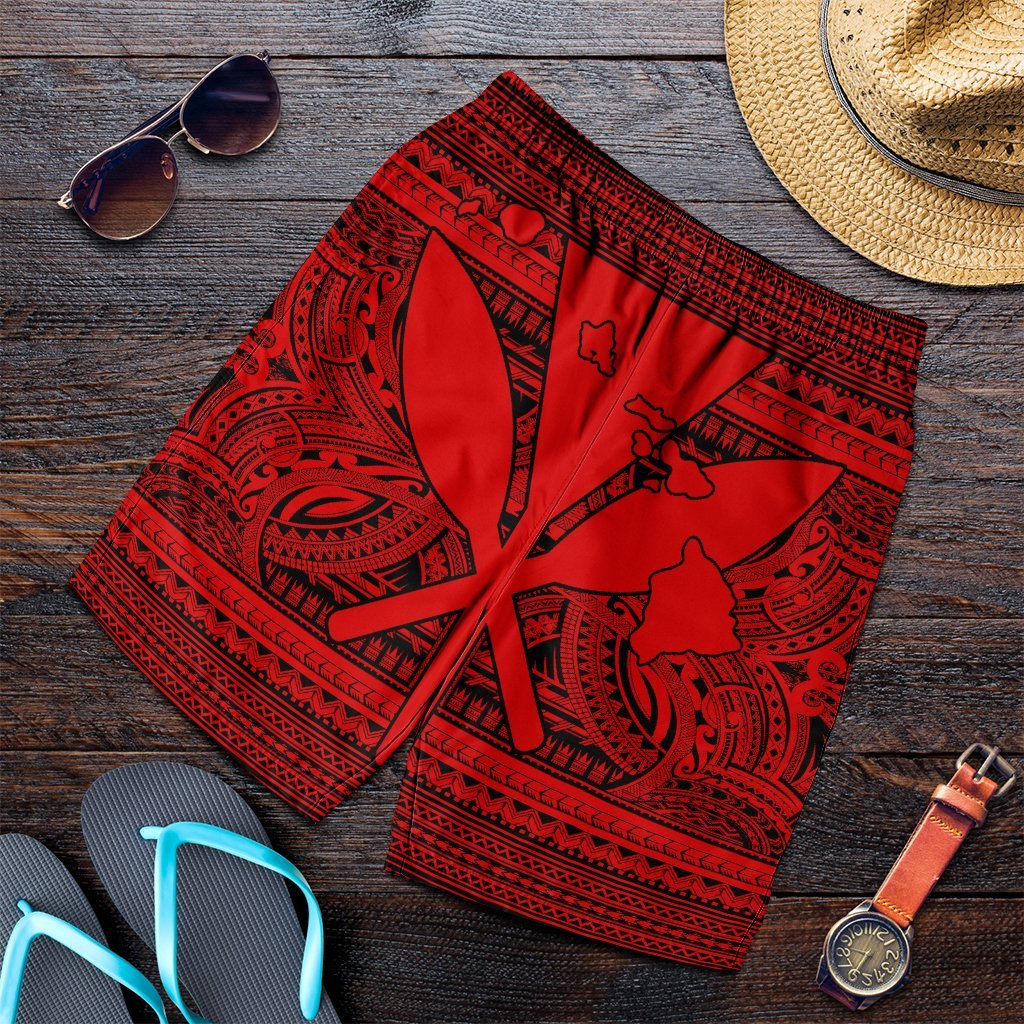 Hawaiian Kanaka Polynesian Tribal Men's Shorts Reggae Color Red AH Art - Polynesian Pride