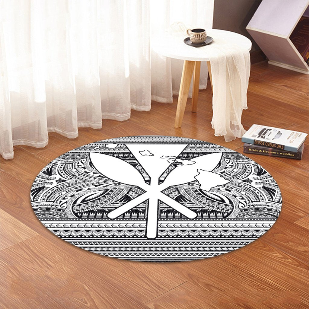 Hawaiian Kanaka Polynesian Tribal Round Carpet Reggae Color White AH - Polynesian Pride