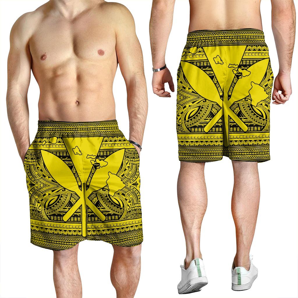 Hawaiian Kanaka Polynesian Tribal Men's Shorts Reggae Color Yellow AH - Polynesian Pride
