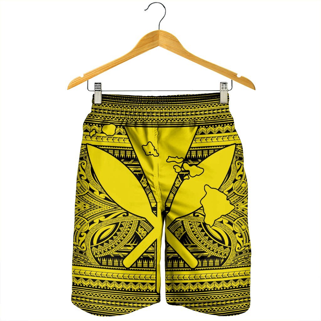 Hawaiian Kanaka Polynesian Tribal Men's Shorts Reggae Color Yellow AH - Polynesian Pride