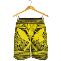 Hawaiian Kanaka Polynesian Tribal Men's Shorts Reggae Color Yellow AH - Polynesian Pride