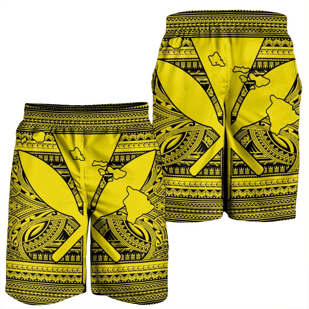 Hawaiian Kanaka Polynesian Tribal Men's Shorts Reggae Color Yellow AH - Polynesian Pride
