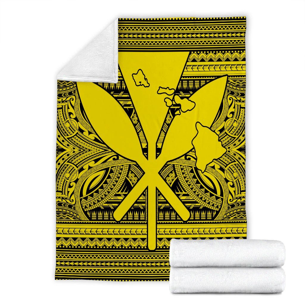 Hawaiian Kanaka Polynesian Tribal Premium Blankets Reggae Color Yellow AH - Polynesian Pride