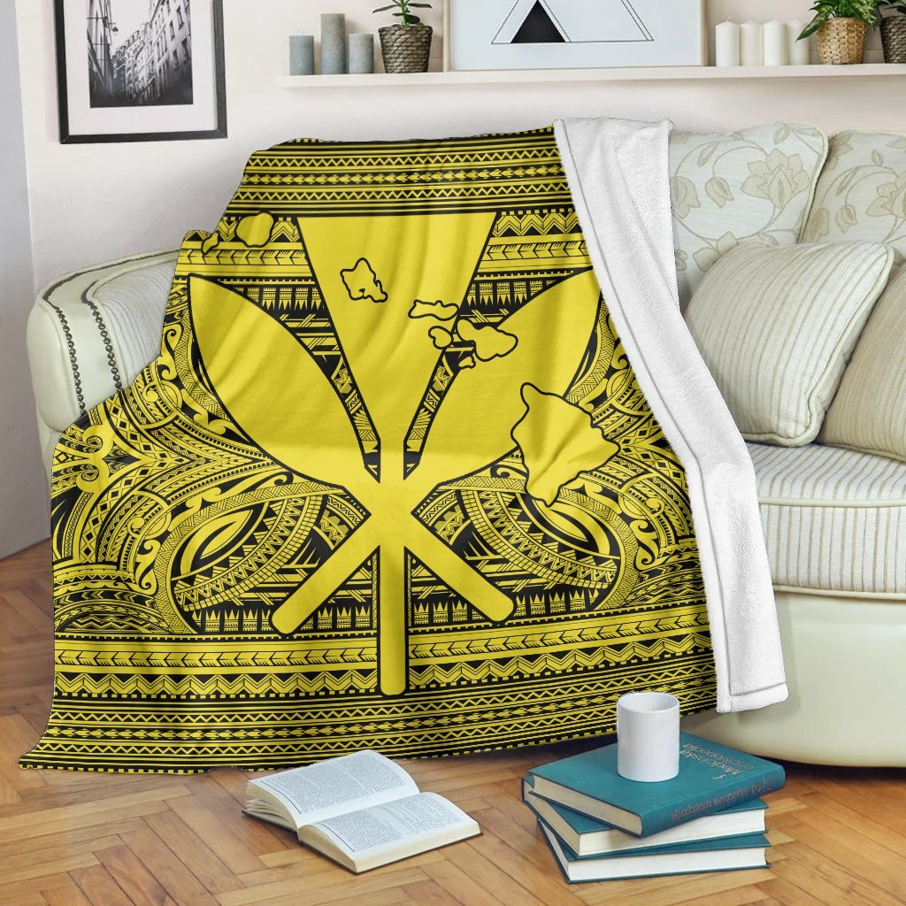Hawaiian Kanaka Polynesian Tribal Premium Blankets Reggae Color Yellow AH White - Polynesian Pride