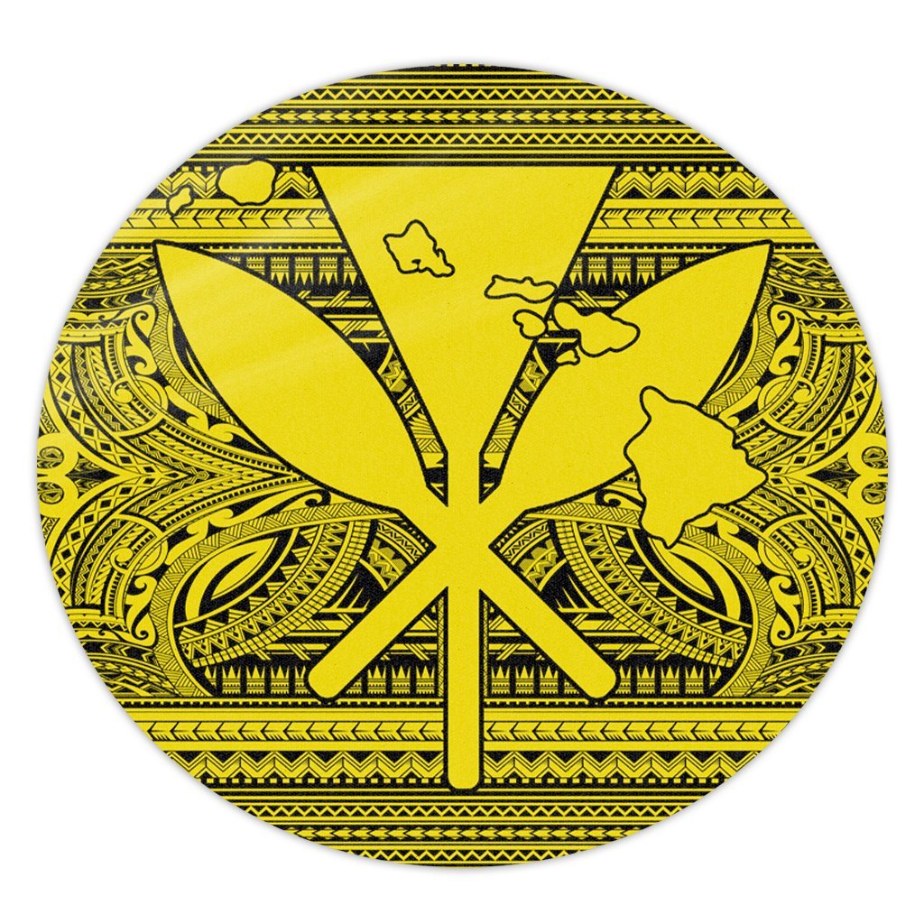 Hawaiian Kanaka Polynesian Tribal Round Carpet Reggae Color Yellow AH Round Carpet Luxurious Plush - Polynesian Pride