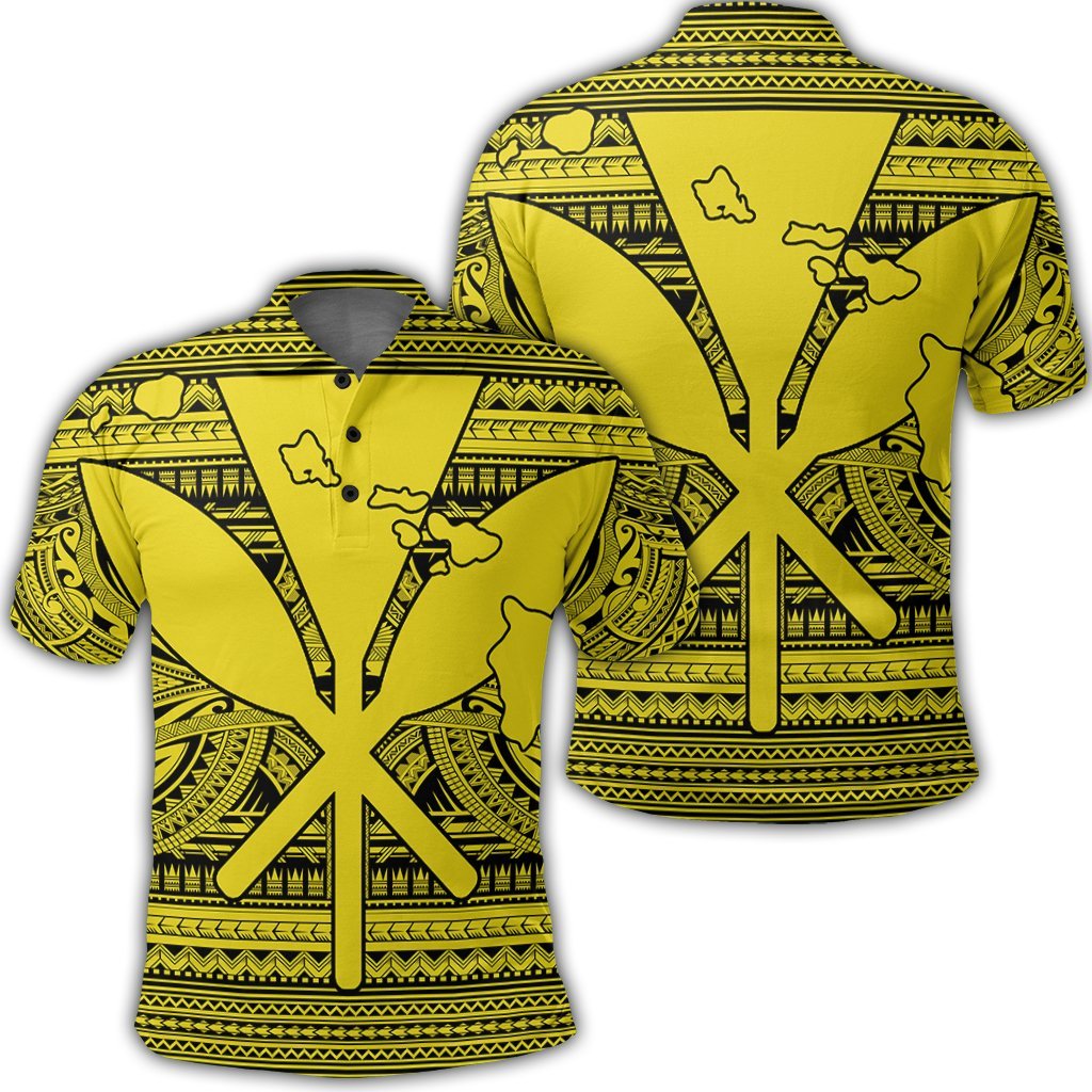 Hawaiian Kanaka Polynesian Tribal Polo Shirt Reggae Color Yellow Unisex Black - Polynesian Pride
