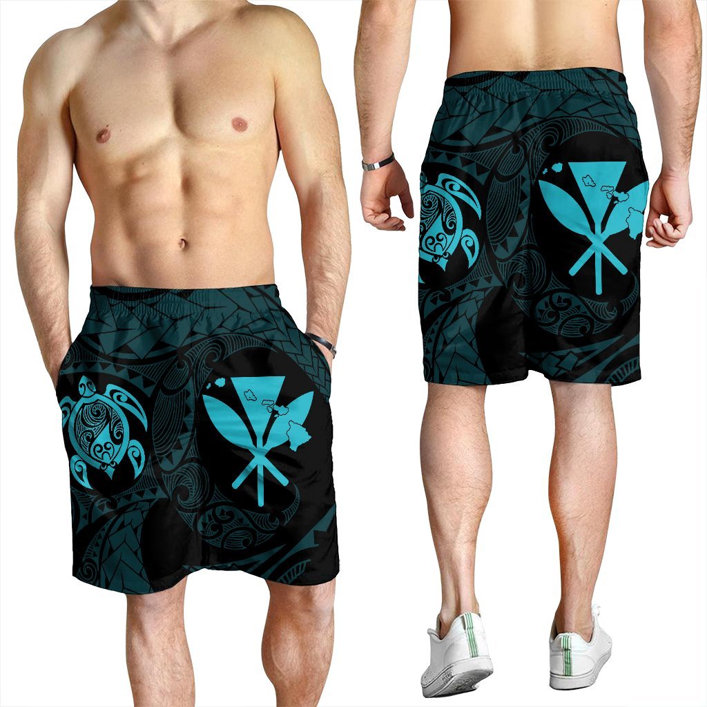 Hawaiian Kanaka Turtle Polynesian Men's Shorts Blue AH - Polynesian Pride