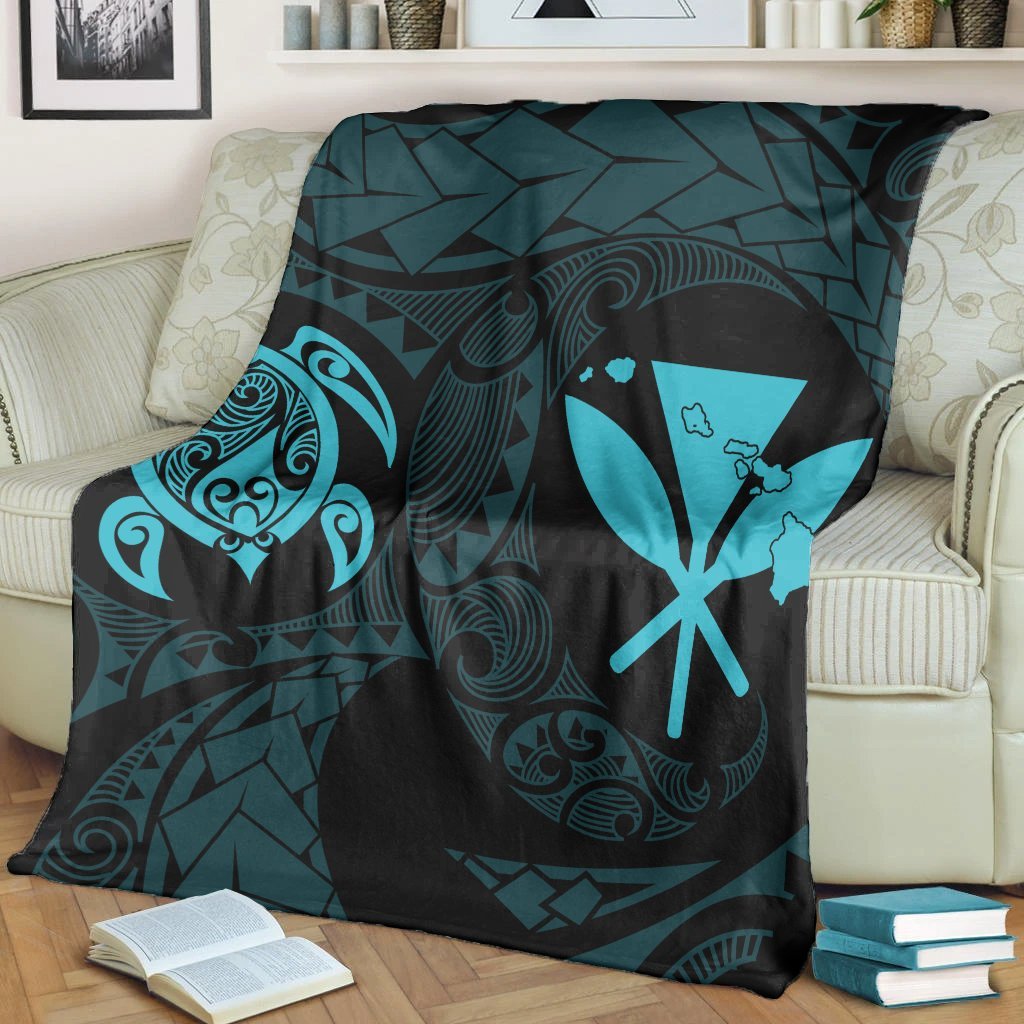 Hawaiian Kanaka Turtle Polynesian Premium Blankets Blue AH - Polynesian Pride