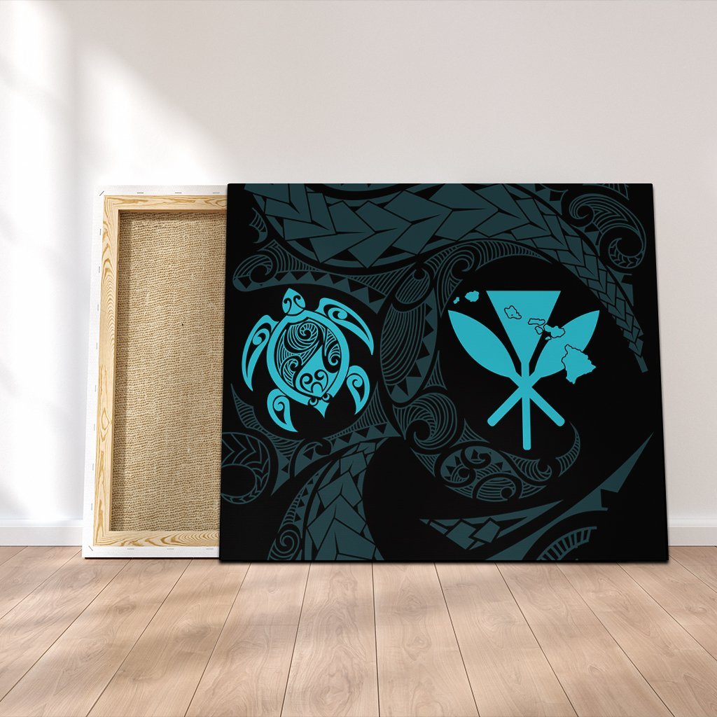 Hawaiian Kanaka Turtle Polynesian Canvas Blue AH Canvas Poly-cotton - Polynesian Pride
