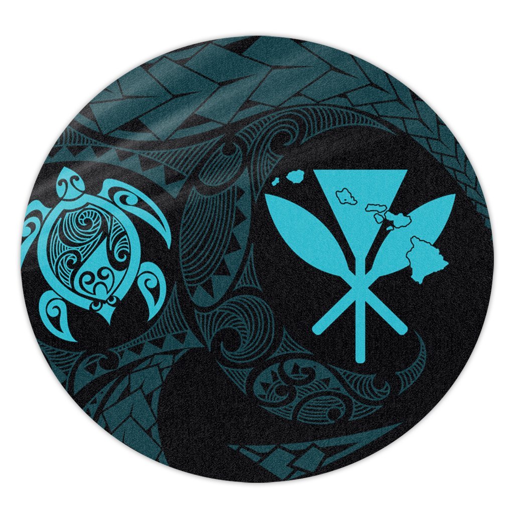 Hawaiian Kanaka Turtle Polynesian Round Carpet Blue AH Round Carpet Luxurious Plush - Polynesian Pride