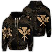Hawaiian Kanaka Turtle Polynesian Zip Hoodie Gold Unisex Art - Polynesian Pride
