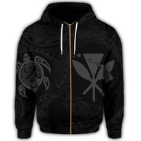 Hawaiian Kanaka Turtle Polynesian Zip Hoodie Gray - Polynesian Pride