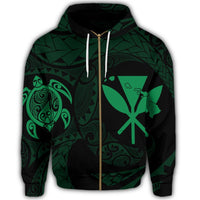 Hawaiian Kanaka Turtle Polynesian Zip Hoodie Green - Polynesian Pride