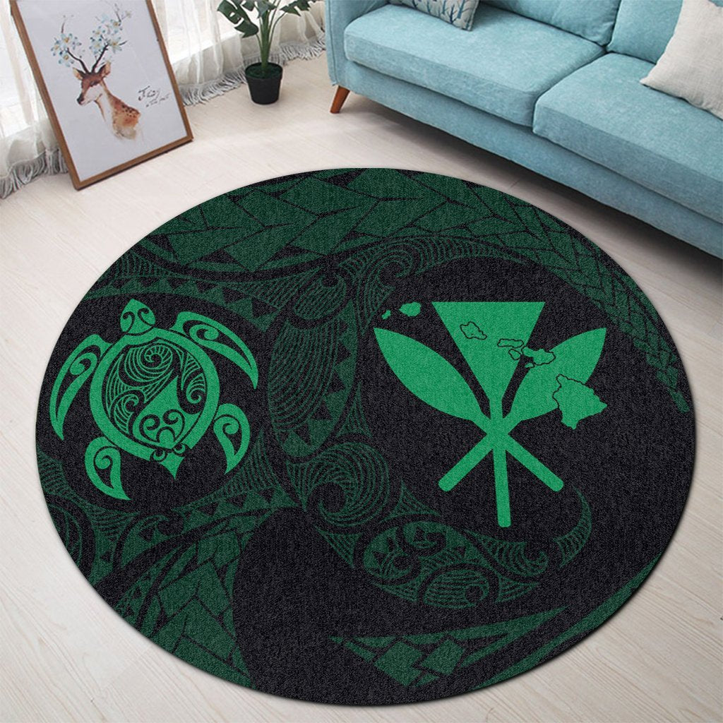 Hawaiian Kanaka Turtle Polynesian Round Carpet Green AH - Polynesian Pride