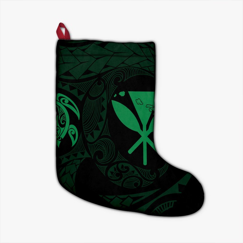 Hawaiian Kanaka Turtle Polynesian Christmas Stocking Green AH Christmas Stocking 26 X 42 cm Black - Polynesian Pride