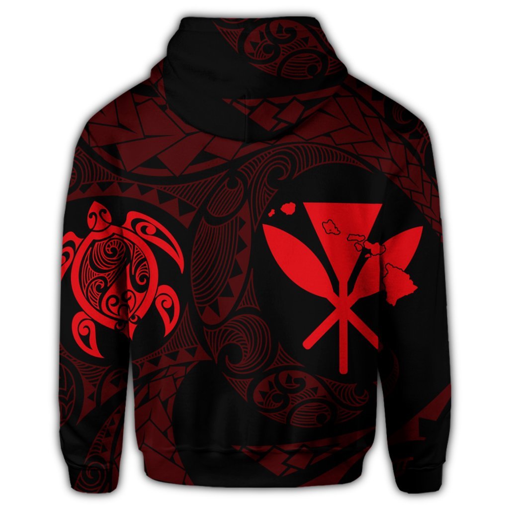 Hawaiian Kanaka Turtle Polynesian Zip Hoodie Red - Polynesian Pride