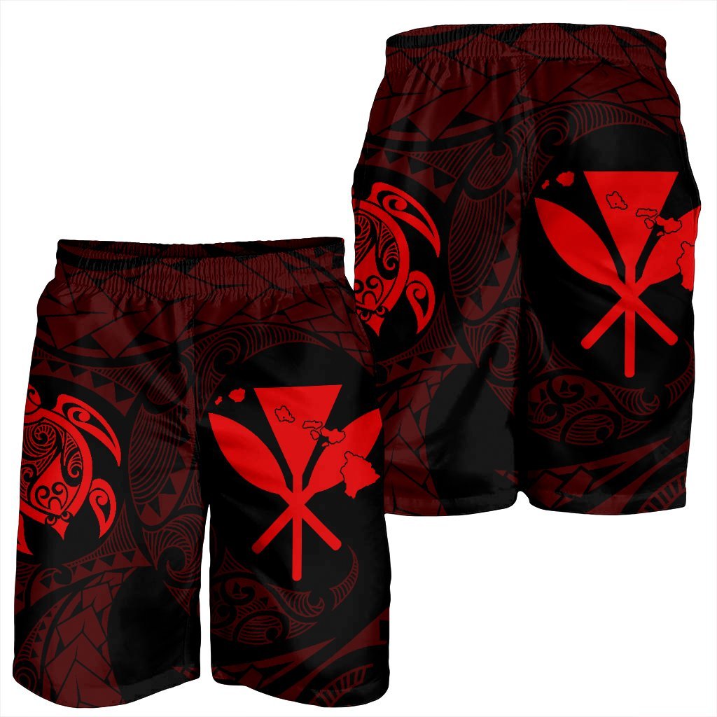 Hawaiian Kanaka Turtle Polynesian Men's Shorts Red AH - Polynesian Pride