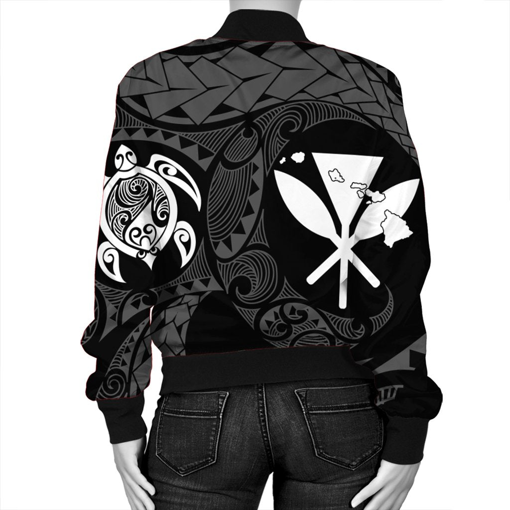 Hawaiian Kanaka Turtle Polynesian Bomber Jacket White AH - Polynesian Pride