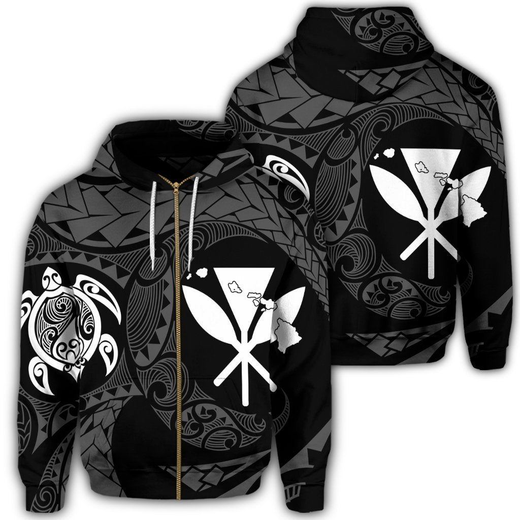 Hawaiian Kanaka Turtle Polynesian Zip Hoodie White Unisex Art - Polynesian Pride