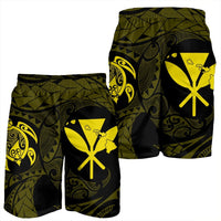 Hawaiian Kanaka Turtle Polynesian Men's Shorts Yellow AH - Polynesian Pride
