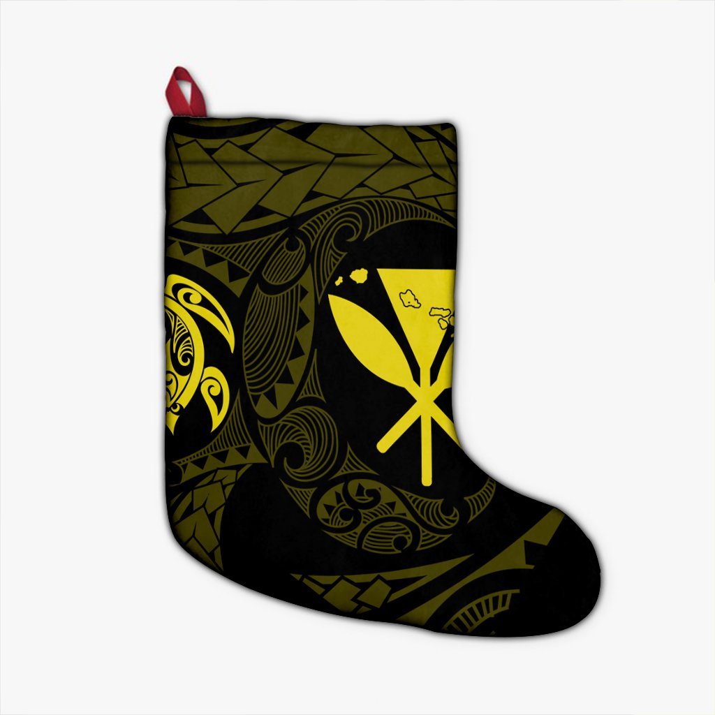 Hawaiian Kanaka Turtle Polynesian Christmas Stocking Yellow AH Christmas Stocking 26 X 42 cm Black - Polynesian Pride