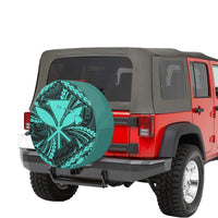 Hawaiian Kankaka Map Hibiscus Kanu Polynesian Turquoise Spare Tire Cover AH - Polynesian Pride