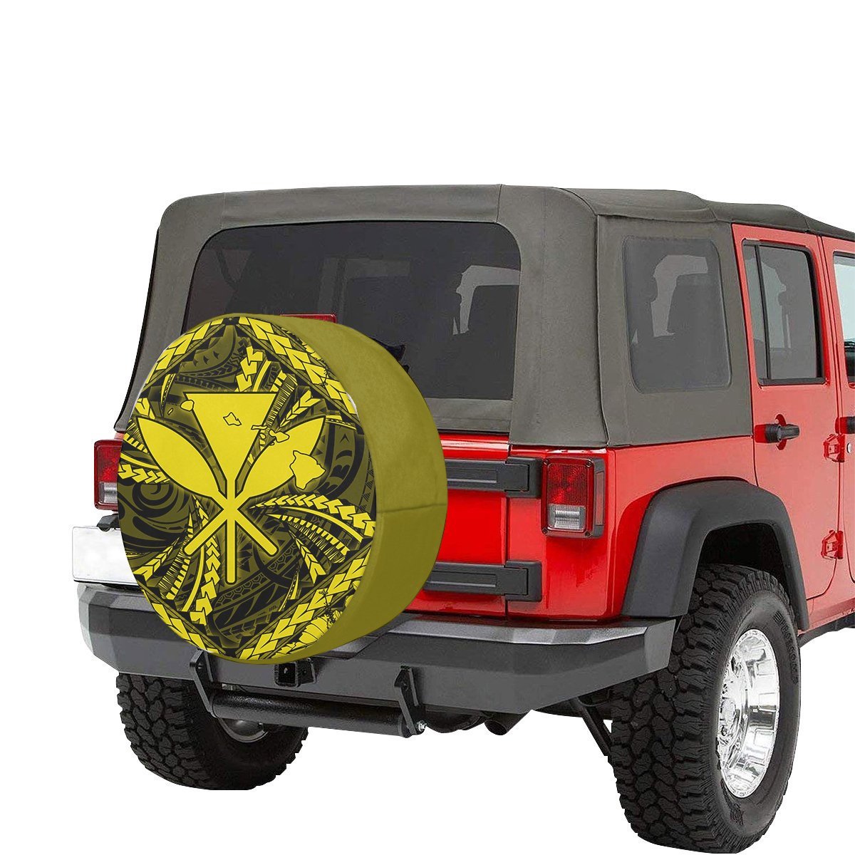 Hawaiian Kankaka Map Hibiscus Kanu Polynesian Yellow Spare Tire Cover AH - Polynesian Pride