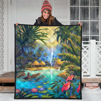 Hawaiian Living In Aboriginal Village Premium Quilts - AH - Polynesian Pride