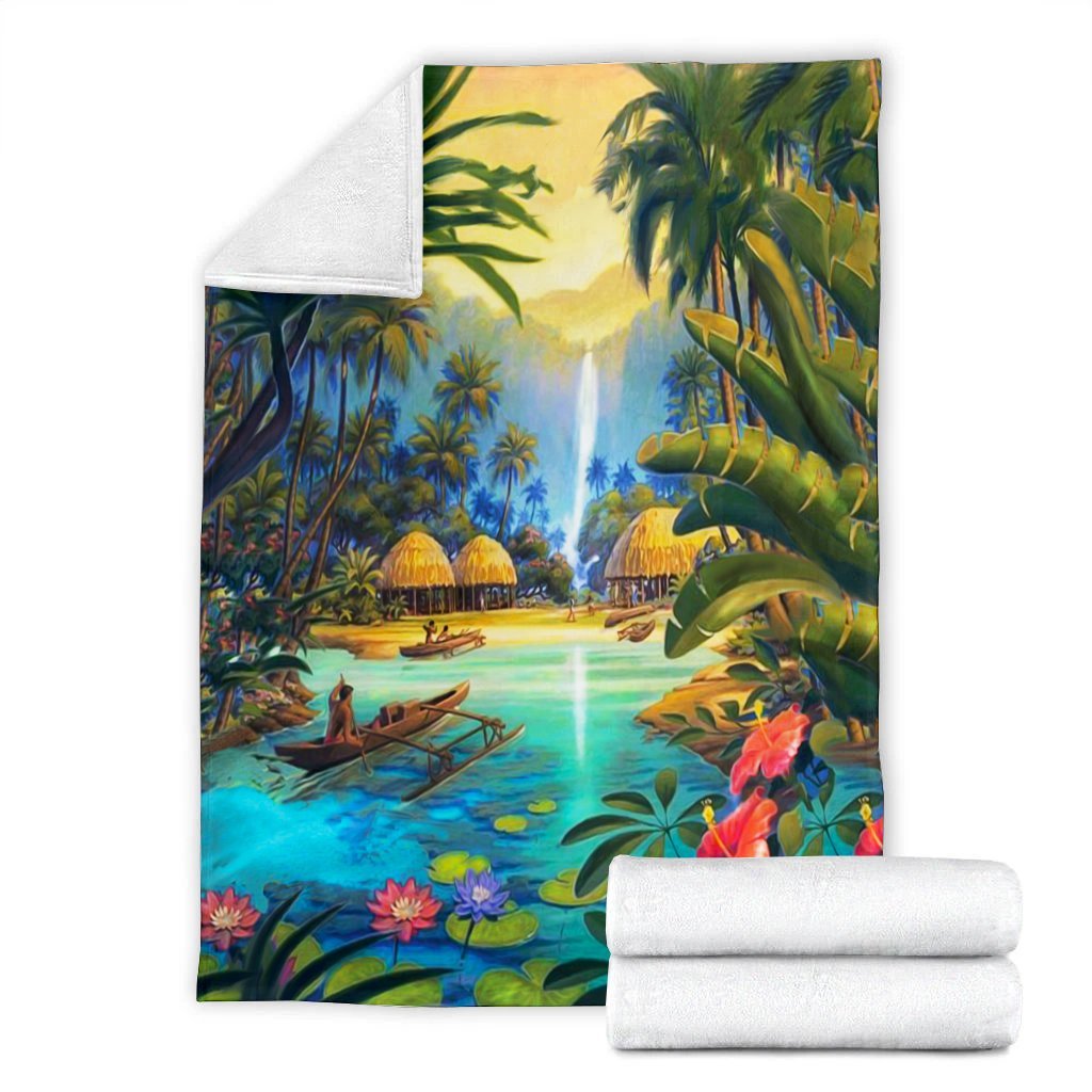 Hawaiian Living In Aboriginal Village Premium Blankets - AH - Polynesian Pride